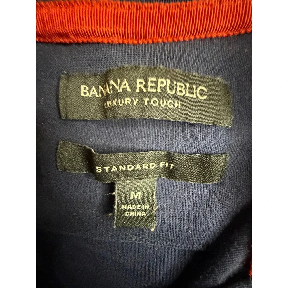 Banana Republic Luxury Touch Polo Shirt Mens Medium Blue Red Diamond Print Short